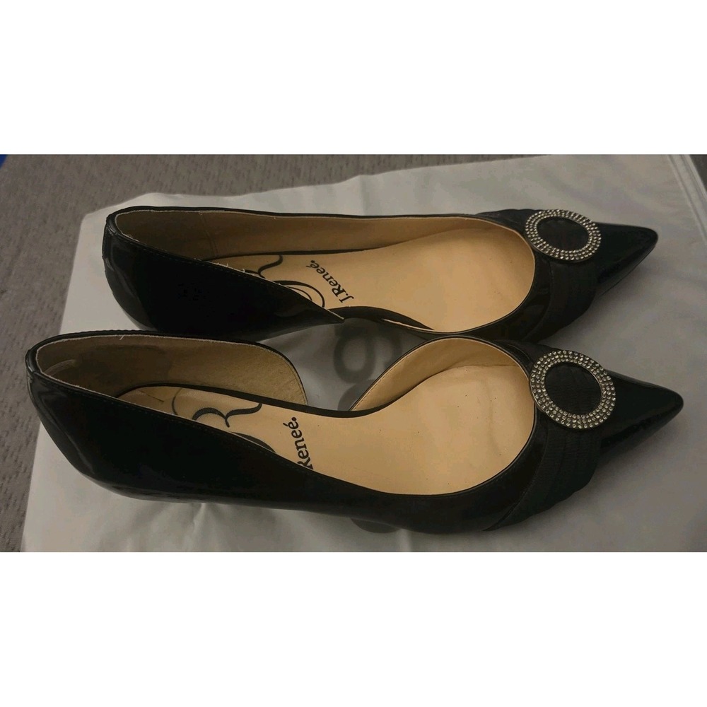 J Renee Black Patent D'Orsay Pumps Rhinestone Buckle‎ Heels Women's 8.5M